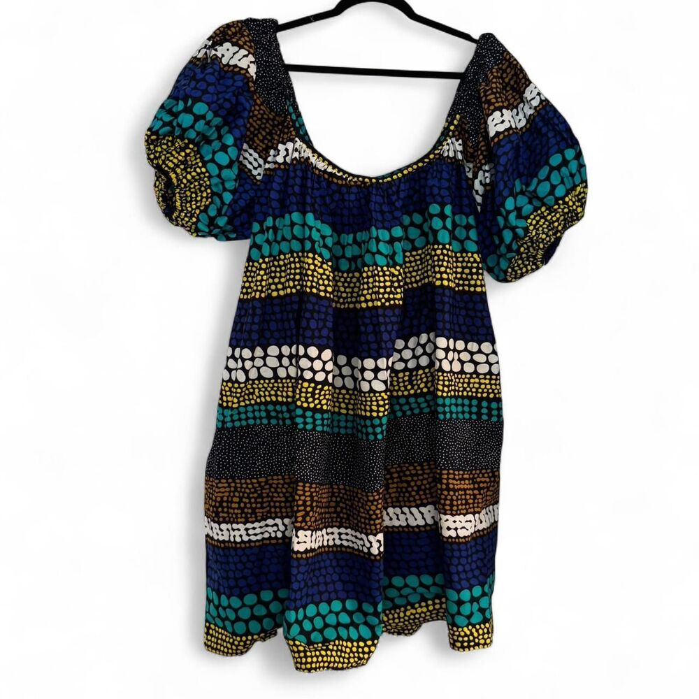 GrassFields Puff Sleeve Dress 2X Bold African Print Smocked Babydoll Mini Africa - Picture 7 of 7